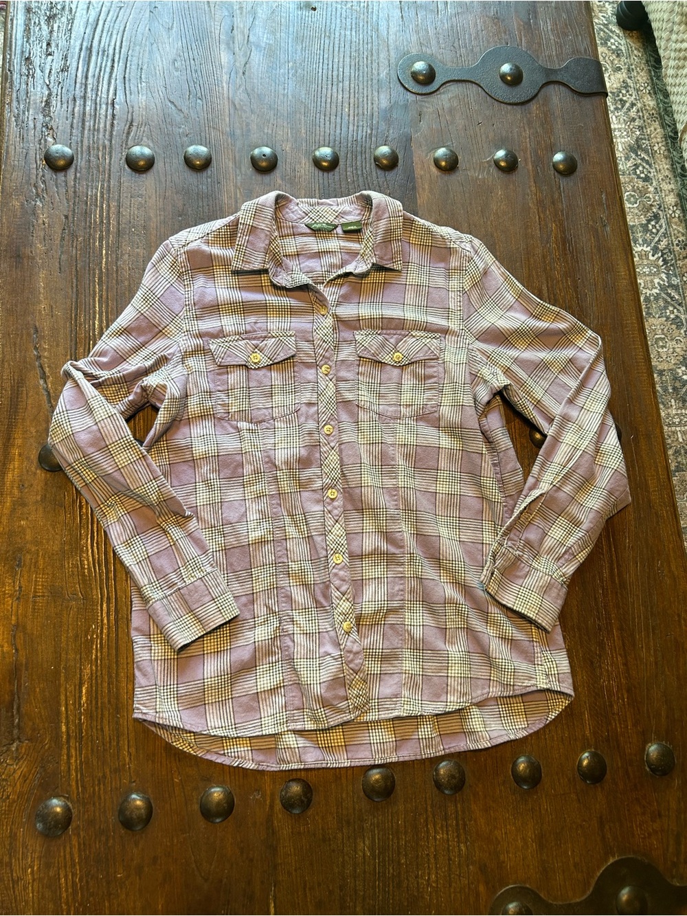 Eddie Bauer Purple and White Plaid Button-Down Shirt